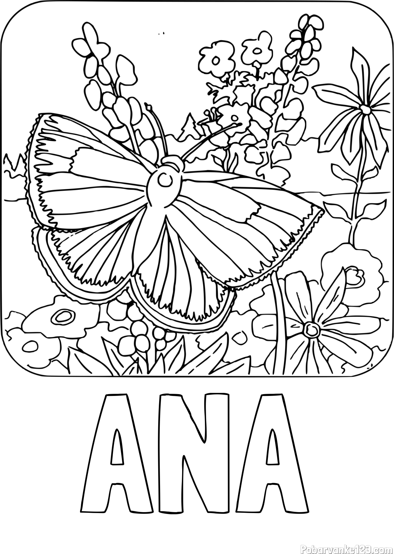 Pobarvanka imena ANA in pobarvanka metulja v naravi