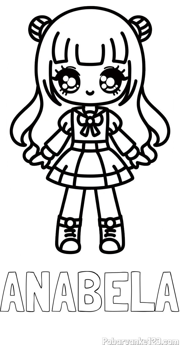 Pobarvanka imena ANABELA in otroška pobarvanka punčke v anime slogu