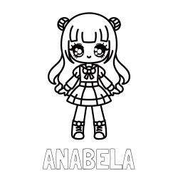 Online izdelana pobarvanka - Pobarvanka imena ANABELA in otroška pobarvanka punčke v anime slogu