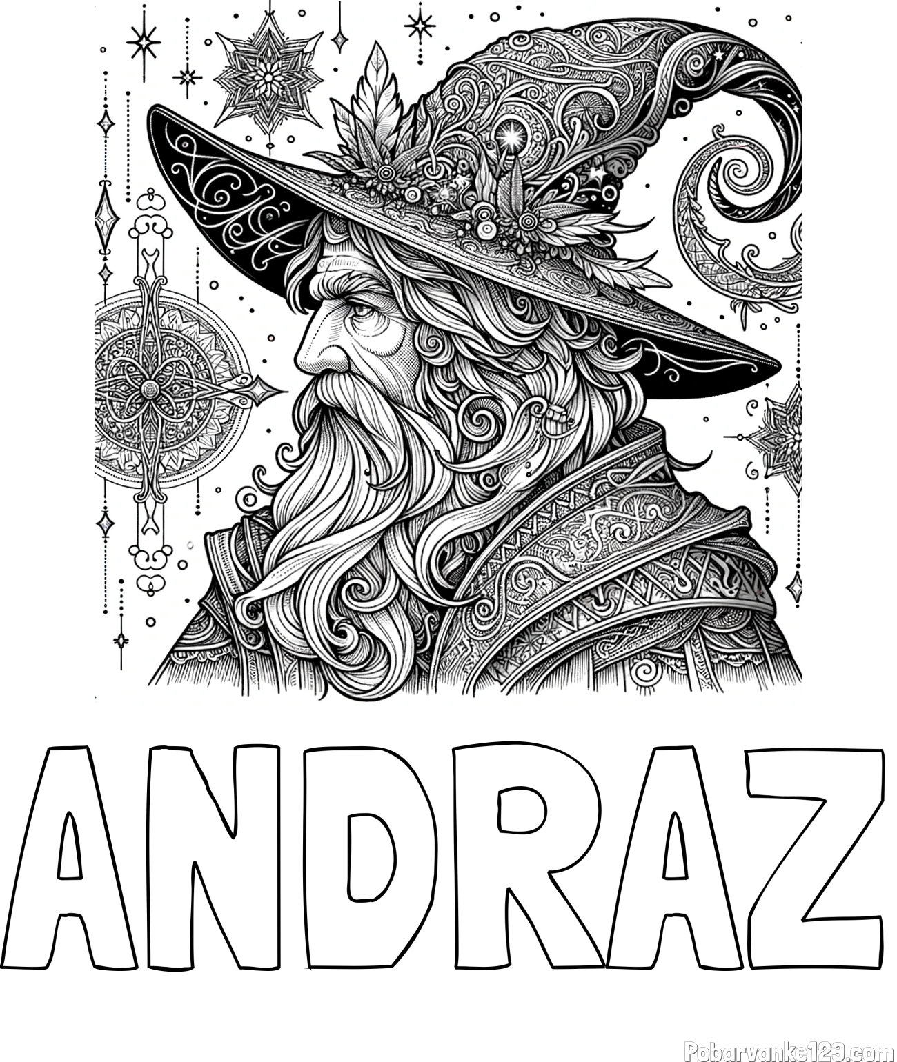 Pobarvanka imena ANDRAZ in Čudovita pobarvanka čarovnika