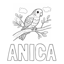 Online izdelana pobarvanka - Pobarvanka imena ANICA in pobarvanka ljubkega kanarčka na veji