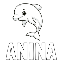 Online izdelana pobarvanka - Pobarvanka imena ANINA in otroška pobarvanka ljubkega delfina