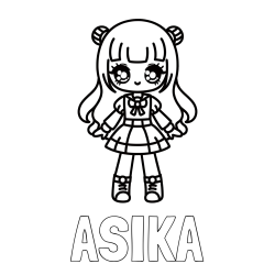Online izdelana pobarvanka - Pobarvanka imena ASIKA in otroška pobarvanka punčke v anime slogu