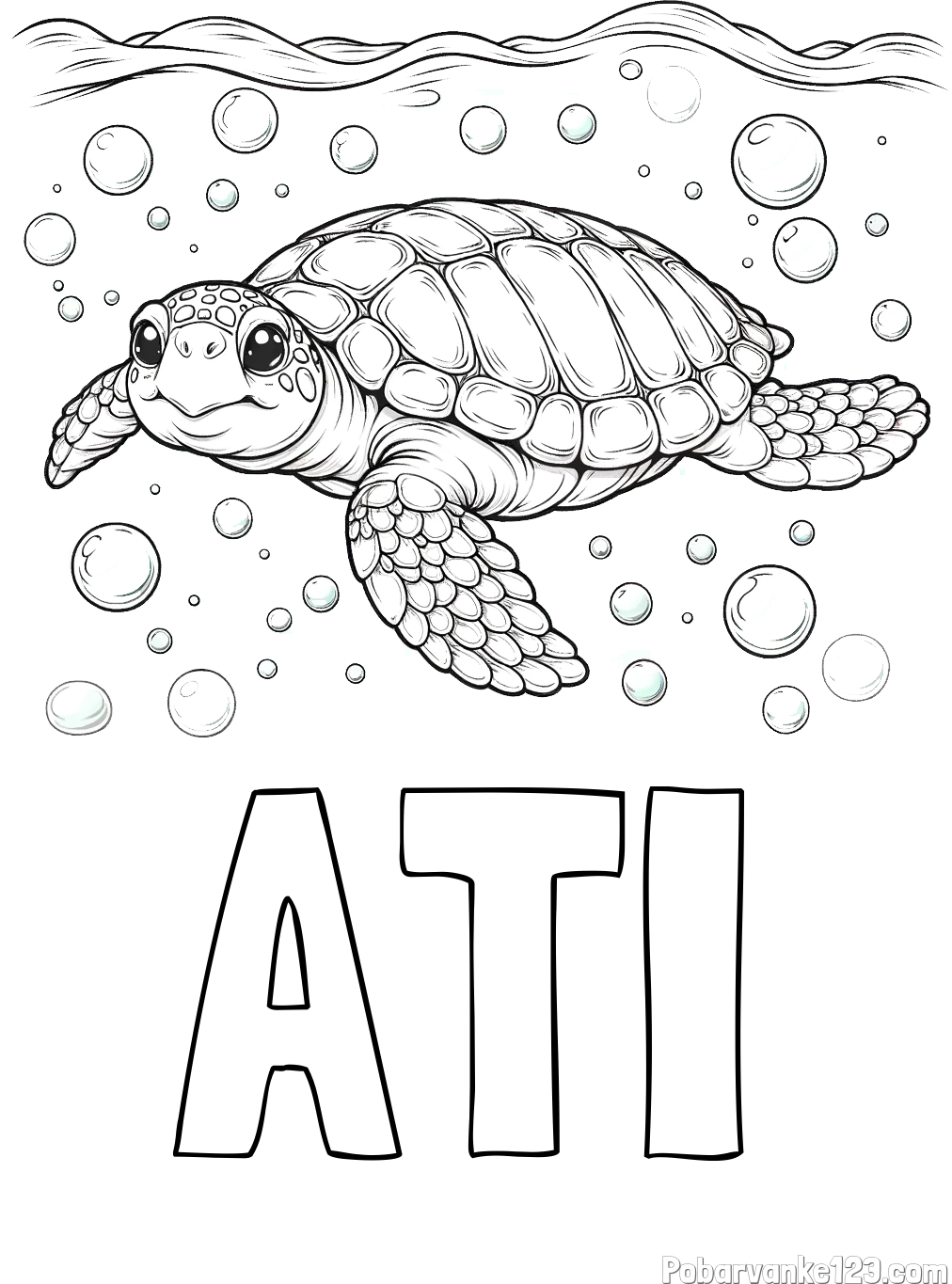 Pobarvanka imena ATI in pobarvanka želve v morju
