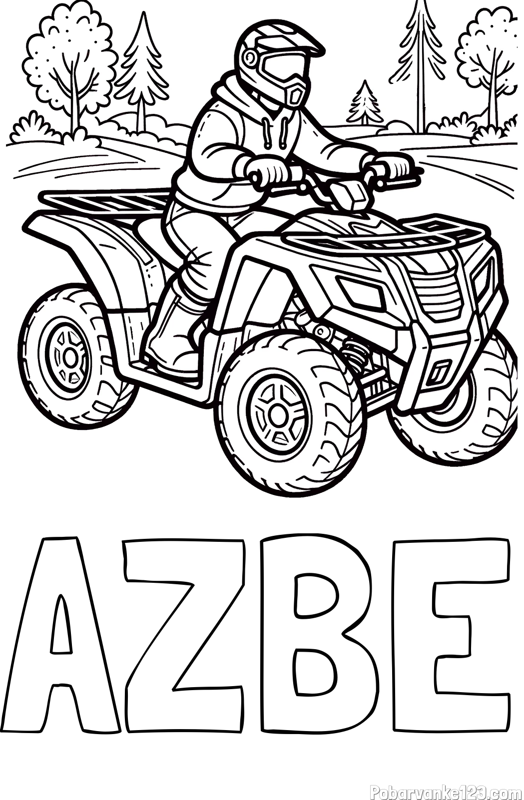 Pobarvanka imena AŽBE in pobarvanka motorista na štirikolesniku