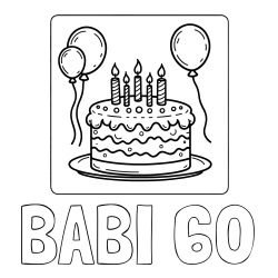 Online izdelana pobarvanka - Pobarvanka imena BABI 60 in pobarvanka torte za 5. rojstni dan