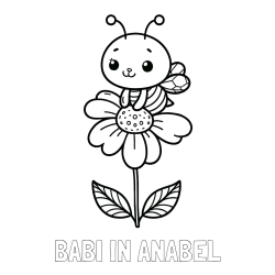 Online izdelana pobarvanka - Pobarvanka imena BABI IN ANABEL in pobarvanka ljubke čebelice na roži