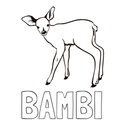 Online izdelana pobarvanka - Pobarvanka imena BAMBI in pobarvanka mladega jelenčka