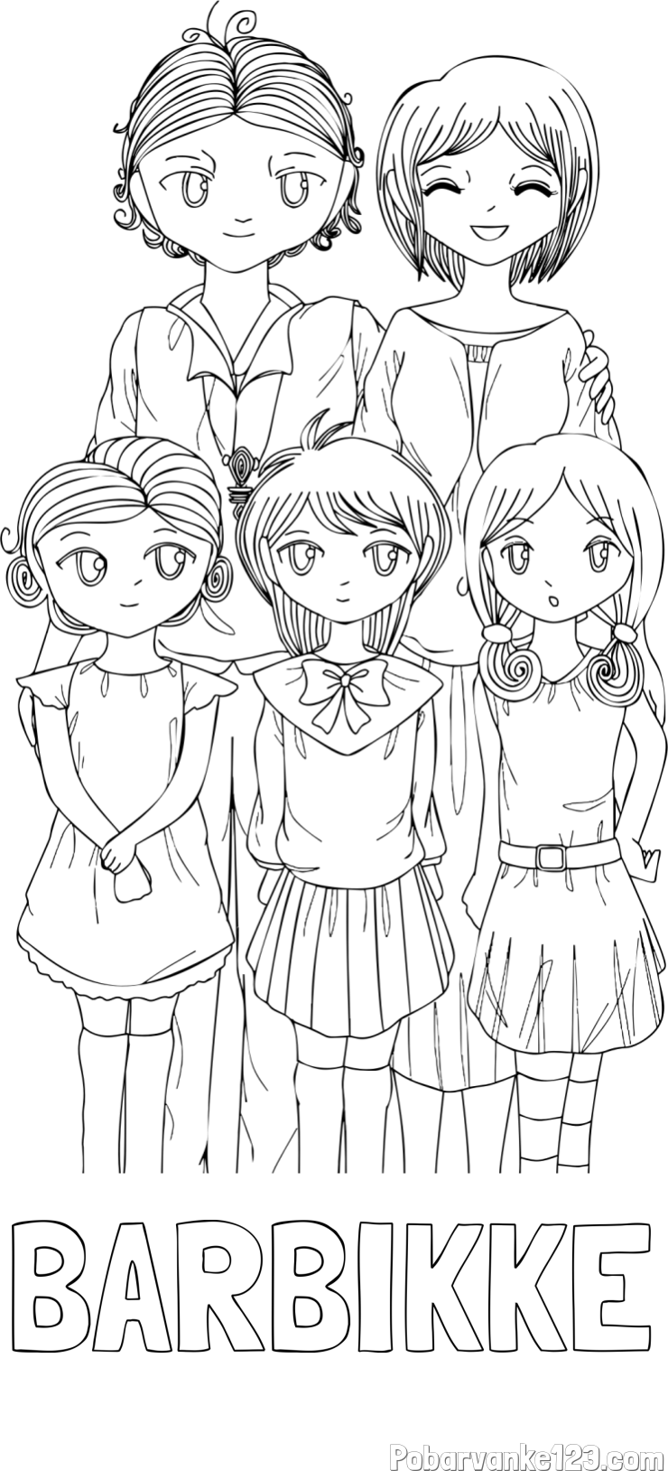 Pobarvanka imena BARBIKKE in anime risani junaki