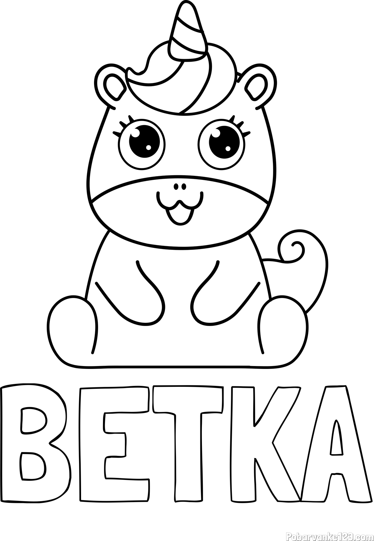 Pobarvanka imena BETKA in pobarvanka čudovitega samoroga Unicorn