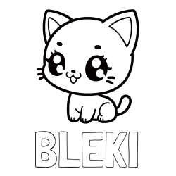 Online izdelana pobarvanka - Pobarvanka imena BLEKI in pobarvnaka ljubke muce v anime slogu