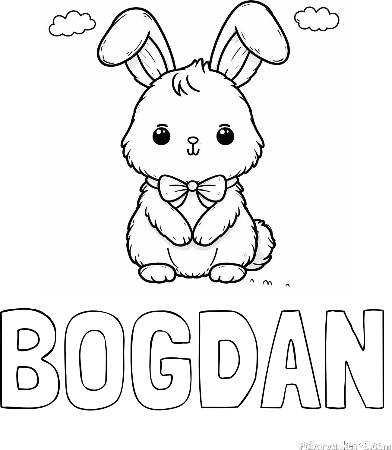 Pobarvanka imena BOGDAN in pobarvanka prikupnega zajčka