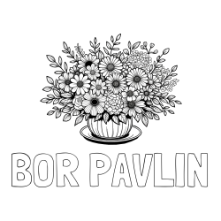 Online izdelana pobarvanka - Pobarvanka imena BOR PAVLIN in pobarvanka velikega šopka rož
