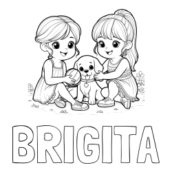 Online izdelana pobarvanka - Pobarvanka imena BRIGITA in pobarvanka prijateljic s kužkom