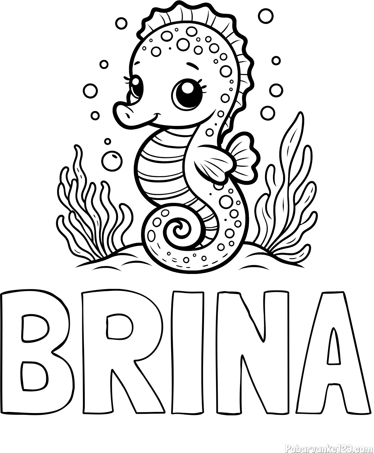 Pobarvanka imena BRINA in pobarvanka morskega konjička