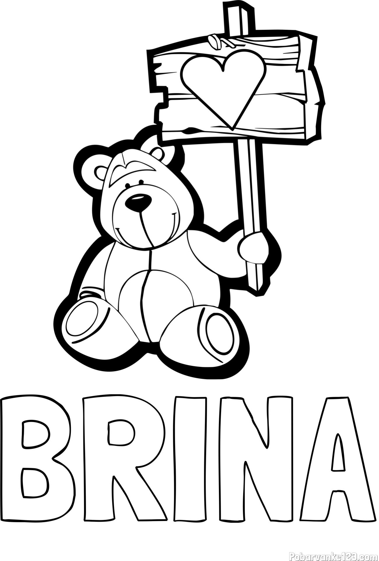 Pobarvanka imena BRINA in pobarvanka prikupnega medvedka