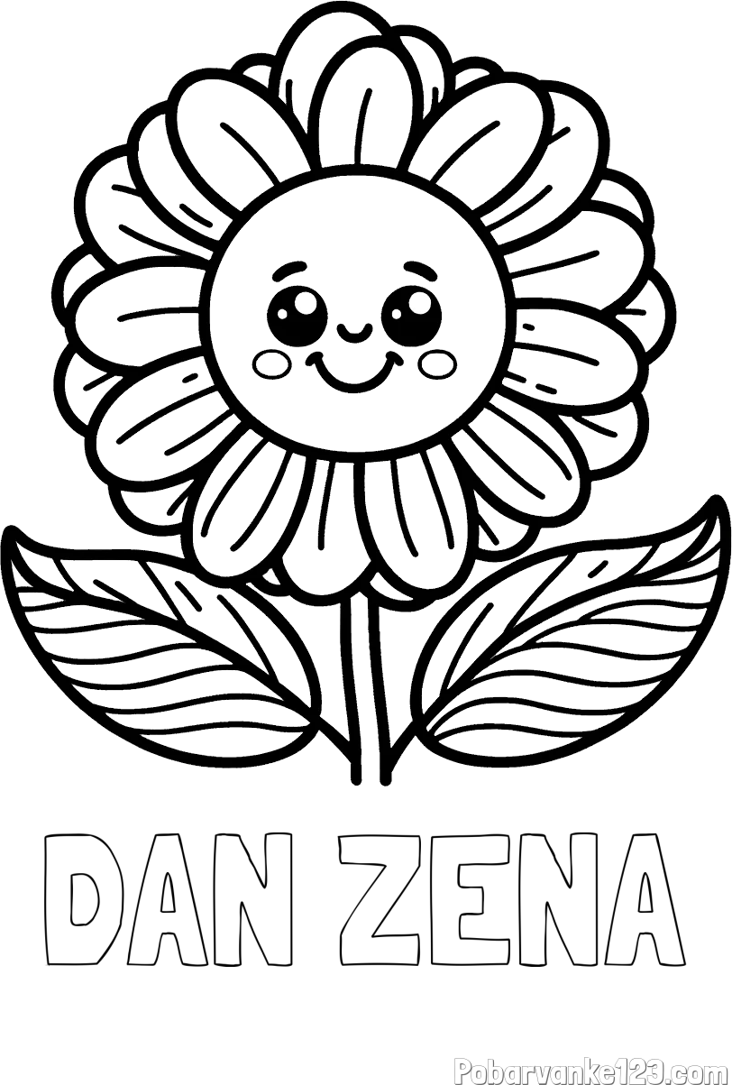 Pobarvanka imena DAN ŽENA in pobarvanka ljubke in nasmejane rože