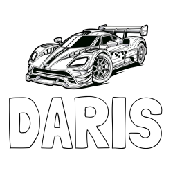 Online izdelana pobarvanka - Pobarvanka imena DARIS in pobarvanka modernega športnega avtomobila