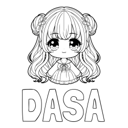 Online izdelana pobarvanka - Pobarvanka imena DAŠA in pobarvanka prikupne punčke v anime slogu