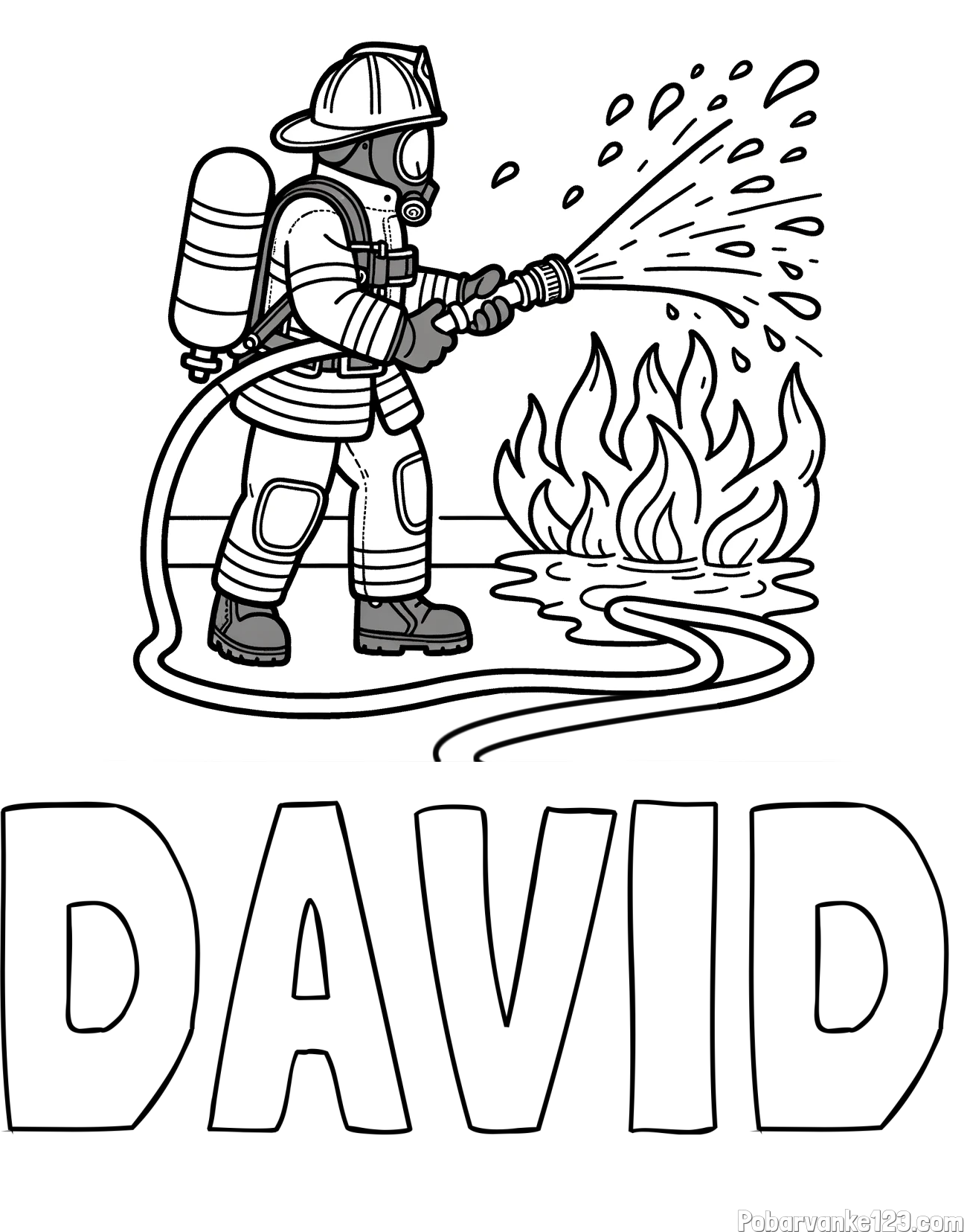 Pobarvanka imena DAVID in pobarvanka gasilca in velikega požara