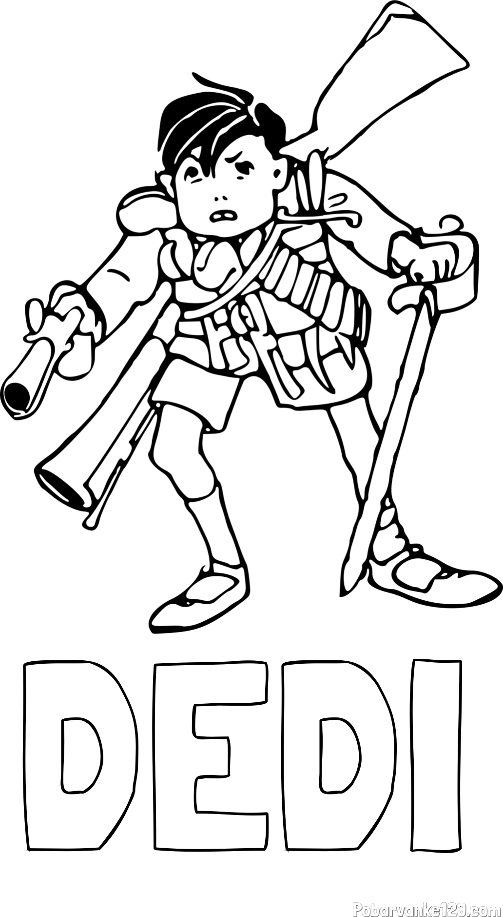 Pobarvanka imena DEDI in pobarvanka izmučenega vojaka