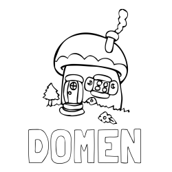 Online izdelana pobarvanka - Pobarvanka imena DOMEN in pobarvanka jurčka spremenjenega v hiško