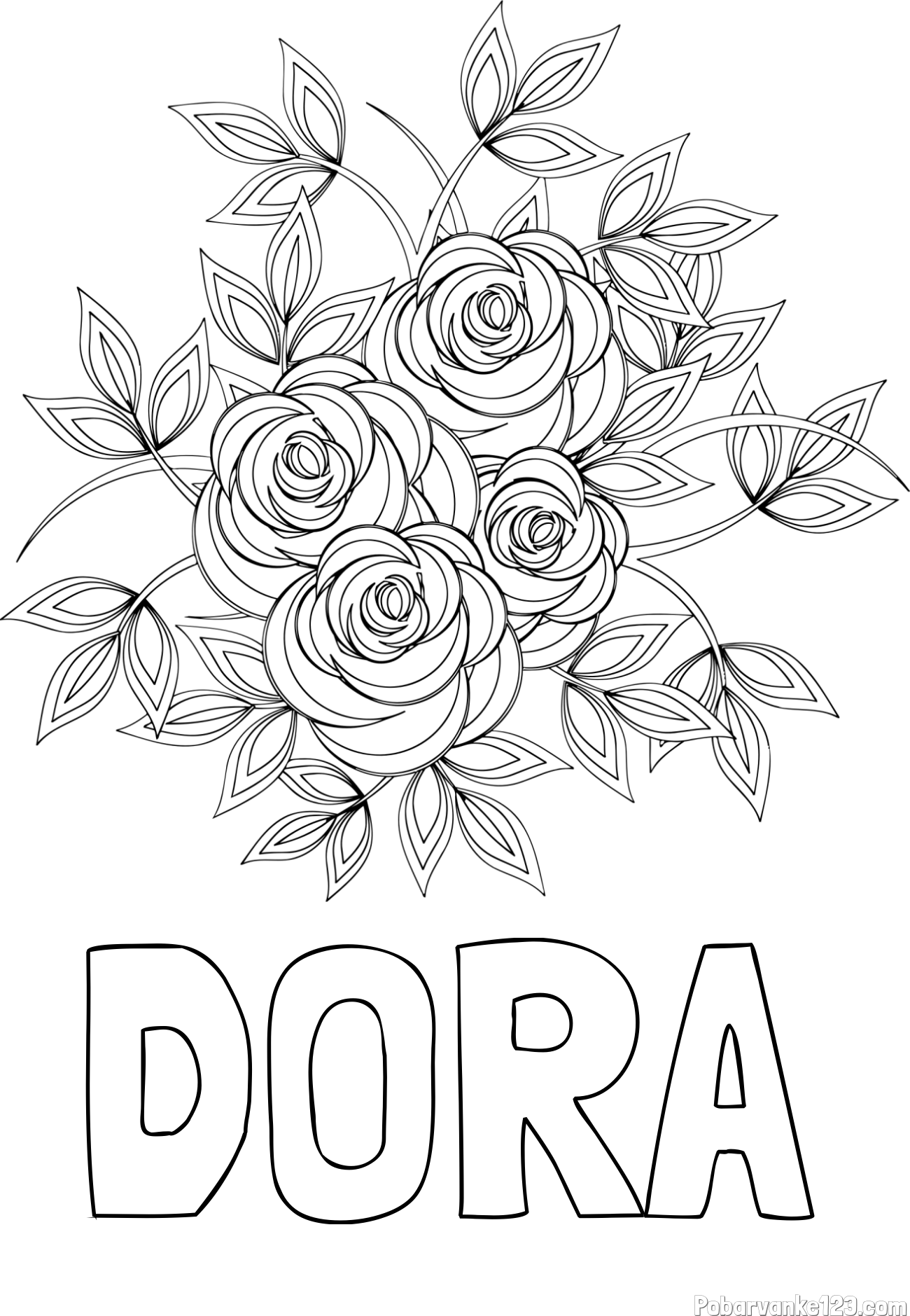 Pobarvanka imena DORA in pobarvanka šopka vrtnic