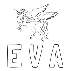 Online izdelana pobarvanka - Pobarvanka imena E V A in lepa pobarvanka samoroga