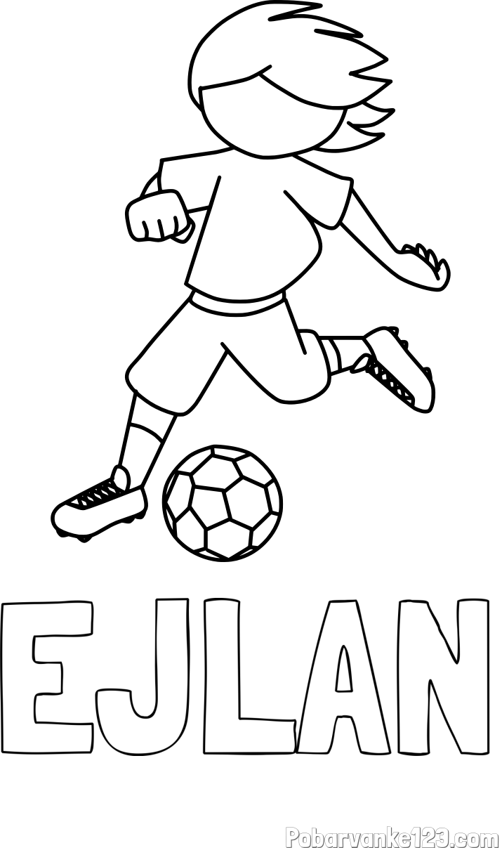 Pobarvanka imena EJLAN in otroška pobarvanka preprosto ilustriranega nogometaša