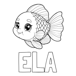 Online izdelana pobarvanka - Pobarvanka imena ELA in ljubka pobarvanka starejše ribe