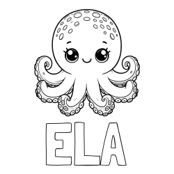 Online izdelana pobarvanka - Pobarvanka imena ELA in otroška pobarvanka ljubke hobotnice