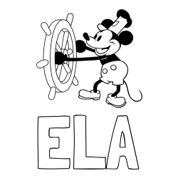 Online izdelana pobarvanka - Pobarvanka imena ELA in pobarvanka Miki Miške (Mickey Mouse)