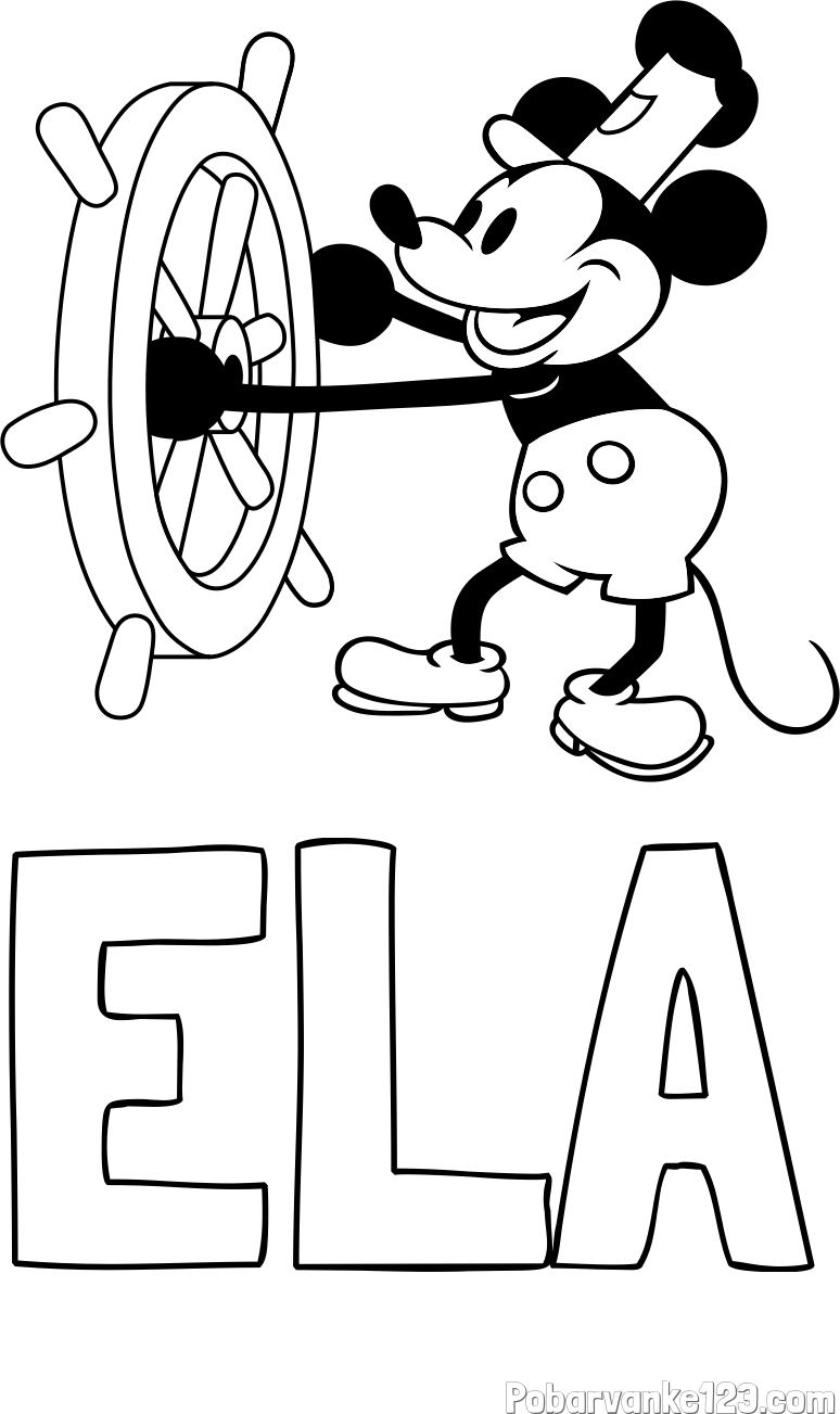 Pobarvanka imena ELA in pobarvanka Miki Miške (Mickey Mouse)