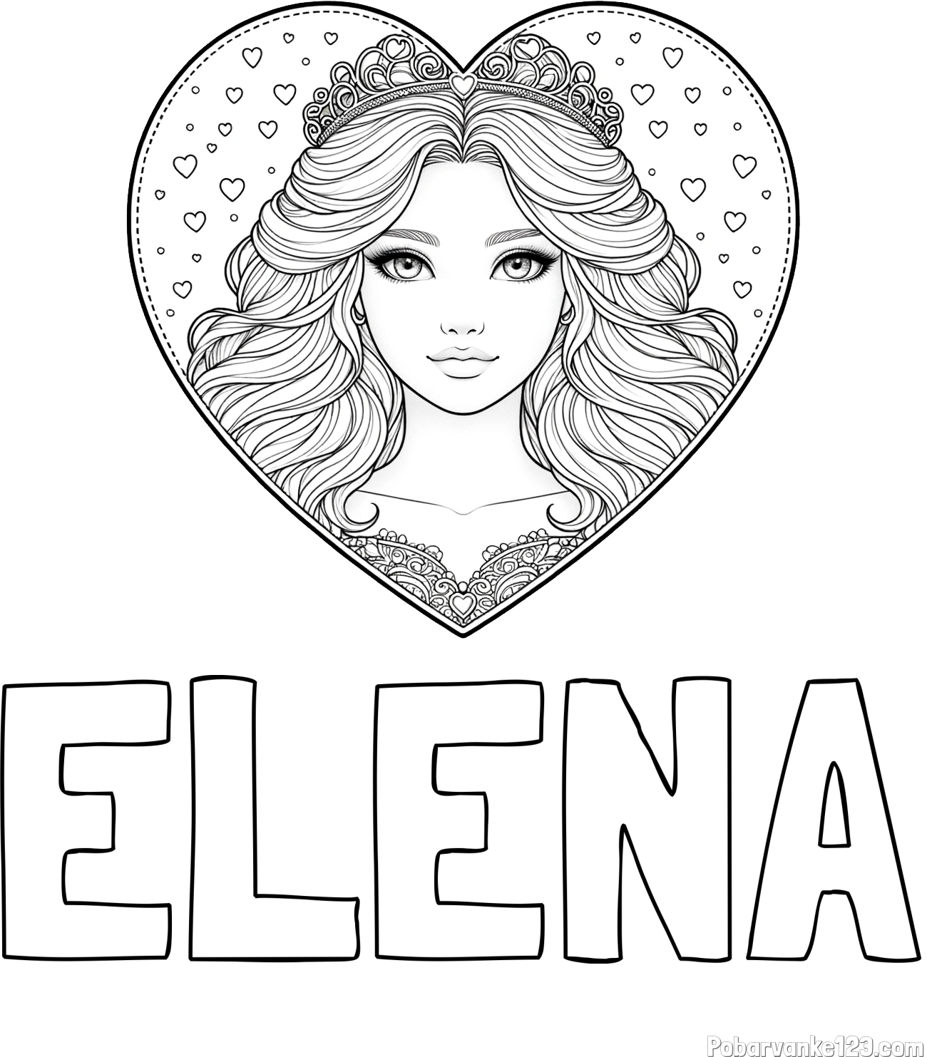 Pobarvanka imena ELENA in pobarvanka ljubke princese v srčku
