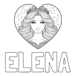 Online izdelana pobarvanka - Pobarvanka imena ELENA in pobarvanka ljubke princese v srčku