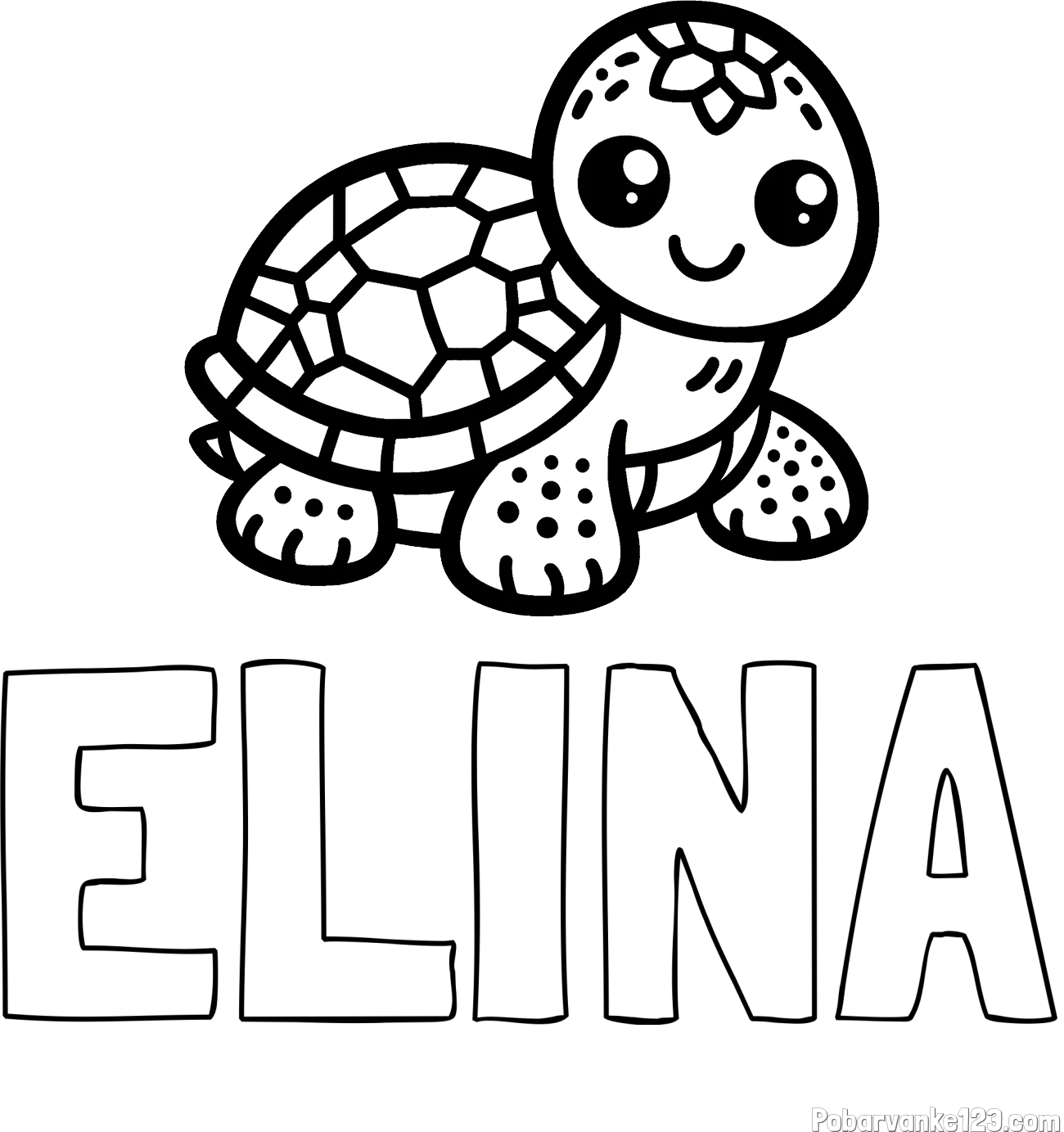 Pobarvanka imena ELINA in otroška pobarvanka želve
