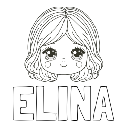 Online izdelana pobarvanka - Pobarvanka imena ELINA in pobarvanka obraza prikupne punčke