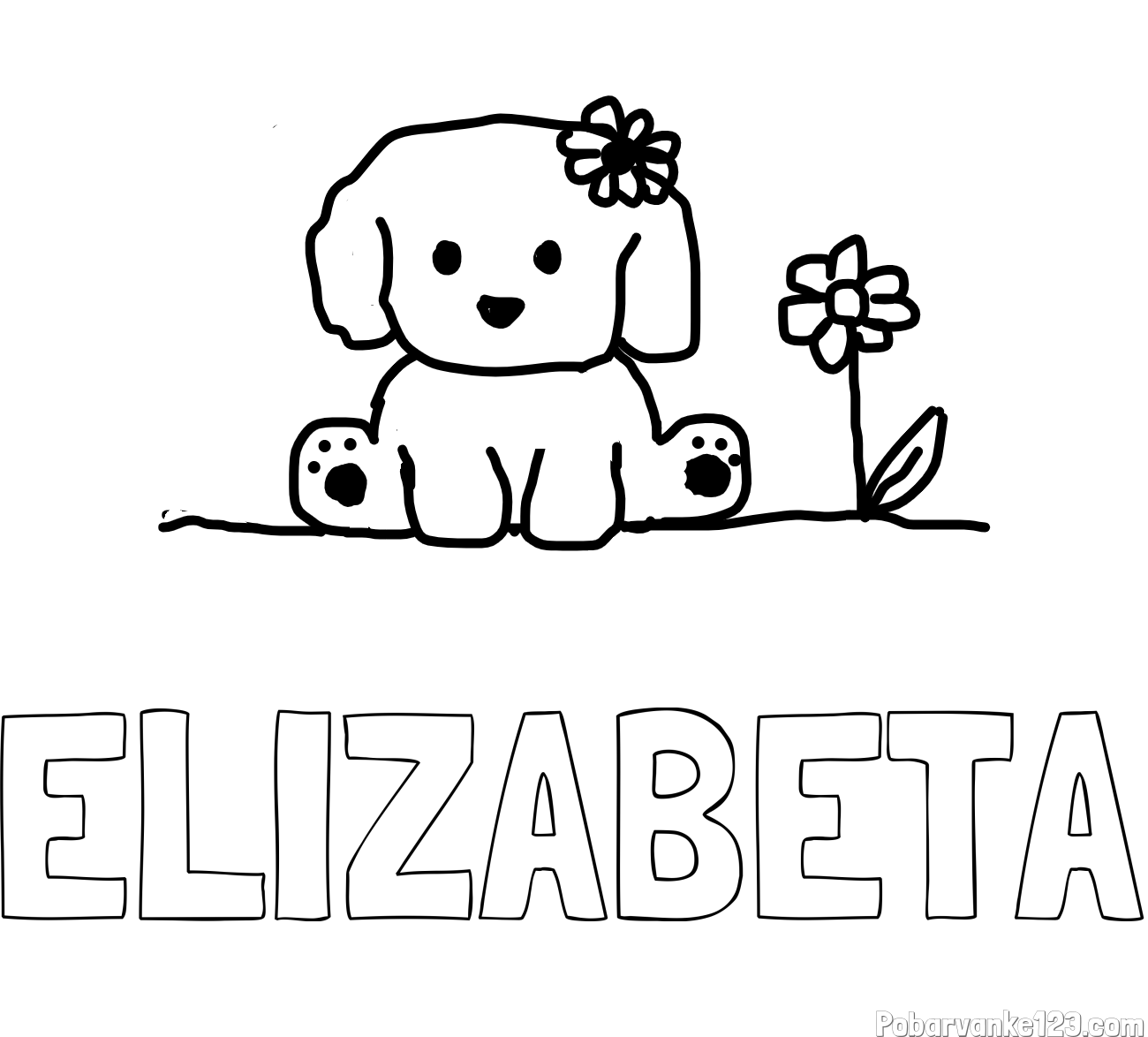 Pobarvanka imena ELIZABETA in KUŽIKA