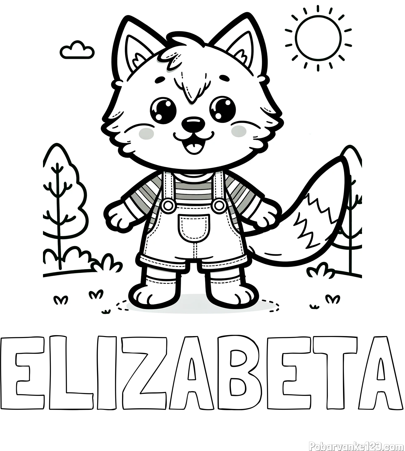 Pobarvanka imena ELIZABETA in pobarvanka ljubkega volka