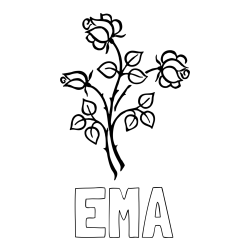 Online izdelana pobarvanka - Pobarvanka imena EMA in pobarvanka vrtnic s trnji in listi