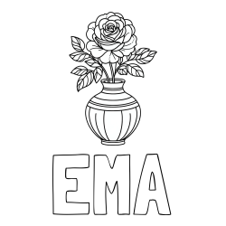 Online izdelana pobarvanka - Pobarvanka imena EMA in pobarvanka vrtnice v vazi