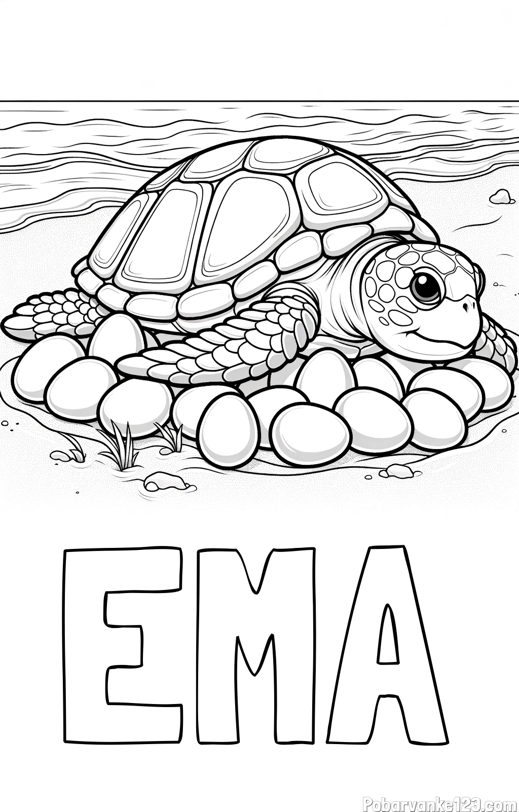 Pobarvanka imena EMA in pobarvanka želve na obali