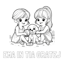 Online izdelana pobarvanka - Pobarvanka imena EMA IN TIA GRATEJ in pobarvanka prijateljic s kužkom