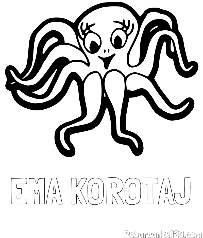 Pobarvanka imena EMA KOROTAJ in otroška pobarvanka nasmejane hobotnice