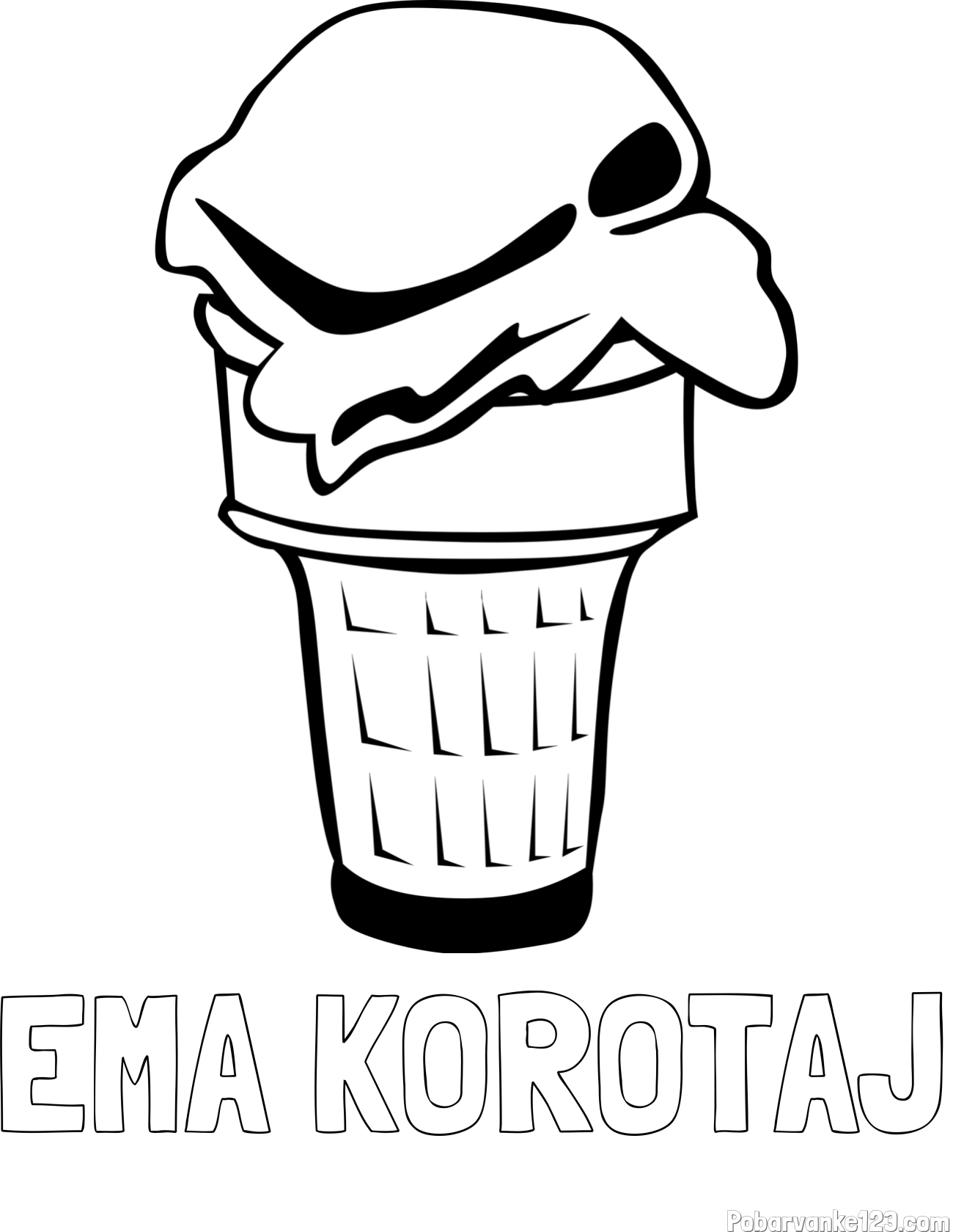 Pobarvanka imena EMA KOROTAJ in pobarvanka kepice sladoleda v kornetu