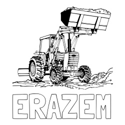 Online izdelana pobarvanka - Pobarvanka imena ERAZEM in pobarvanka velikega traktorja med prenosom zemljine