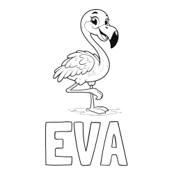 Online izdelana pobarvanka - Pobarvanka imena EVA in otroška pobarvanka prikupnega flaminga