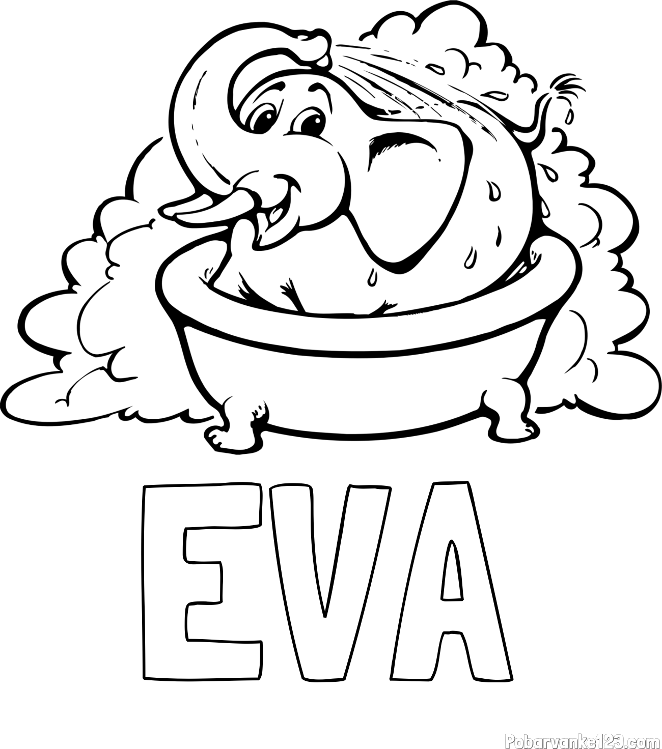 Pobarvanka imena EVA in pobarvanka nasmejanega slončka