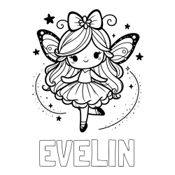 Online izdelana pobarvanka - Pobarvanka imena EVELIN in ljubka čarobna vila