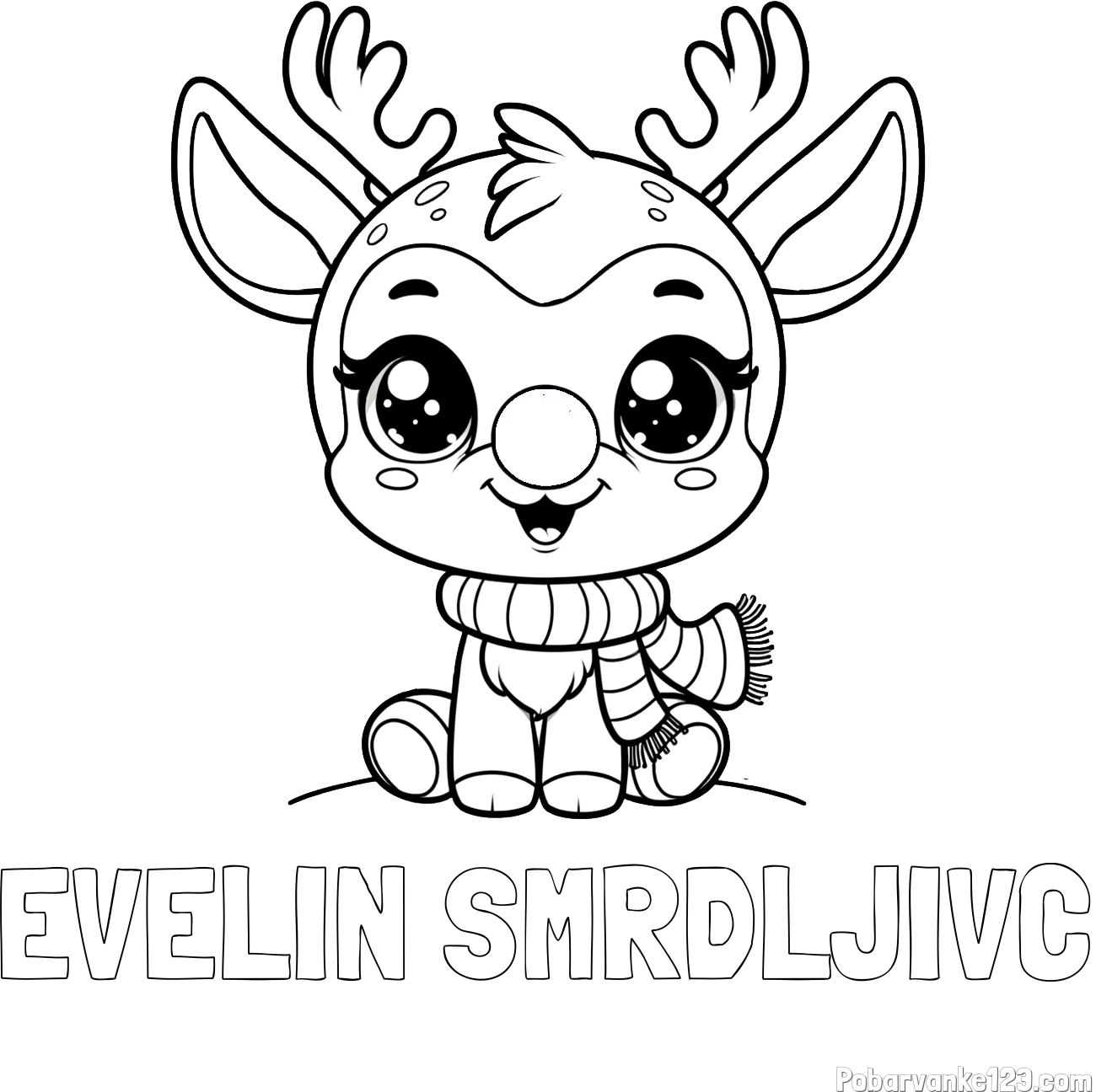 Pobarvanka imena EVELIN SMRDLJIVC in otroška pobarvanka jelenčka Rudolfa s šalom okoli vratu